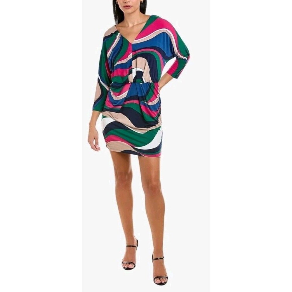 Trina Turk Silk Dress Women's Large Geometric Pattern Bat Sleeve  $198.00